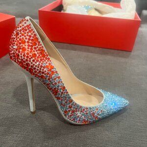 *RARE* Julia Haart Blue and Red Crystal Pave Pumps (never worn, new in box)